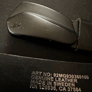 J.Lindeberg Black Leather Belt with Embossed Logo